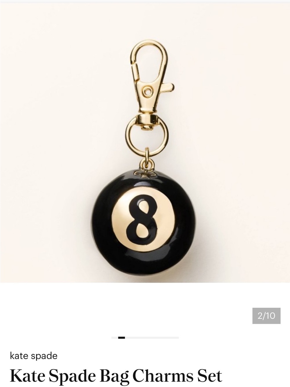kate spade Black and Gold 8-Ball Bag Charm